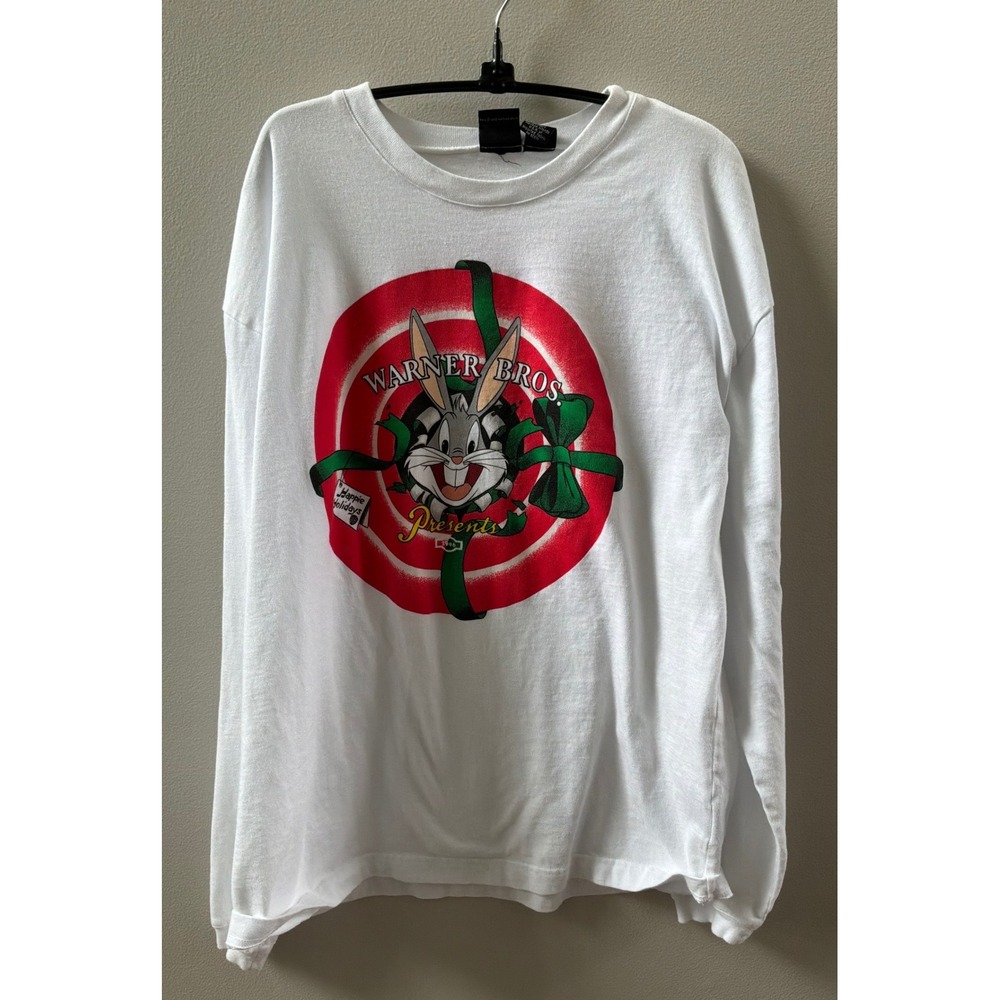 Vintage 1996 Warner Bros Bugs Bunny Happie Holidays Long Sleeve Shirt Mens L